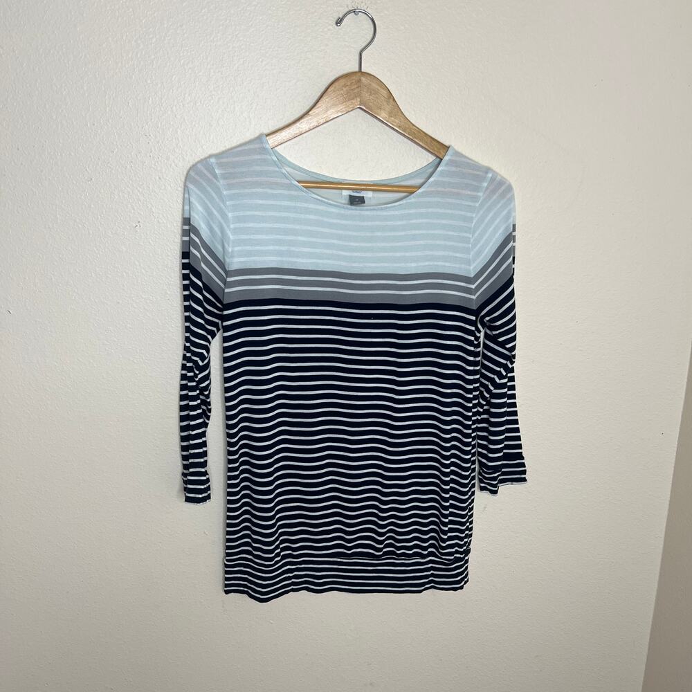 Old Navy Gray Black Stripe Boatneck Tee Medium